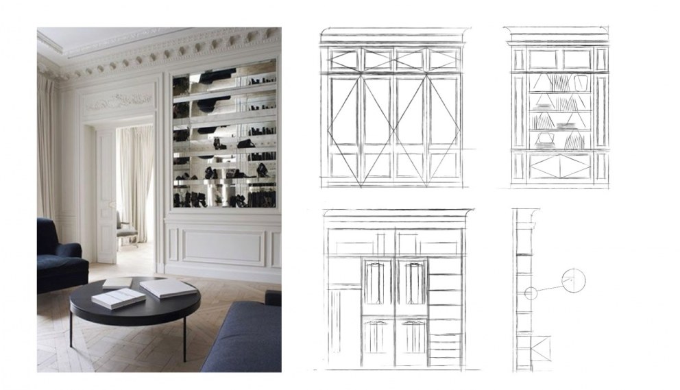 Mayfair Grade I Listed Luxury Apartment | Master Bedroom Joinery Inspiration and Sketches | Interior Designers